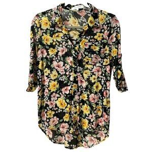 Eden & Olivia Women’s 3/4 Sleeve‎ Floral Sheer Button Down Top  Sz S